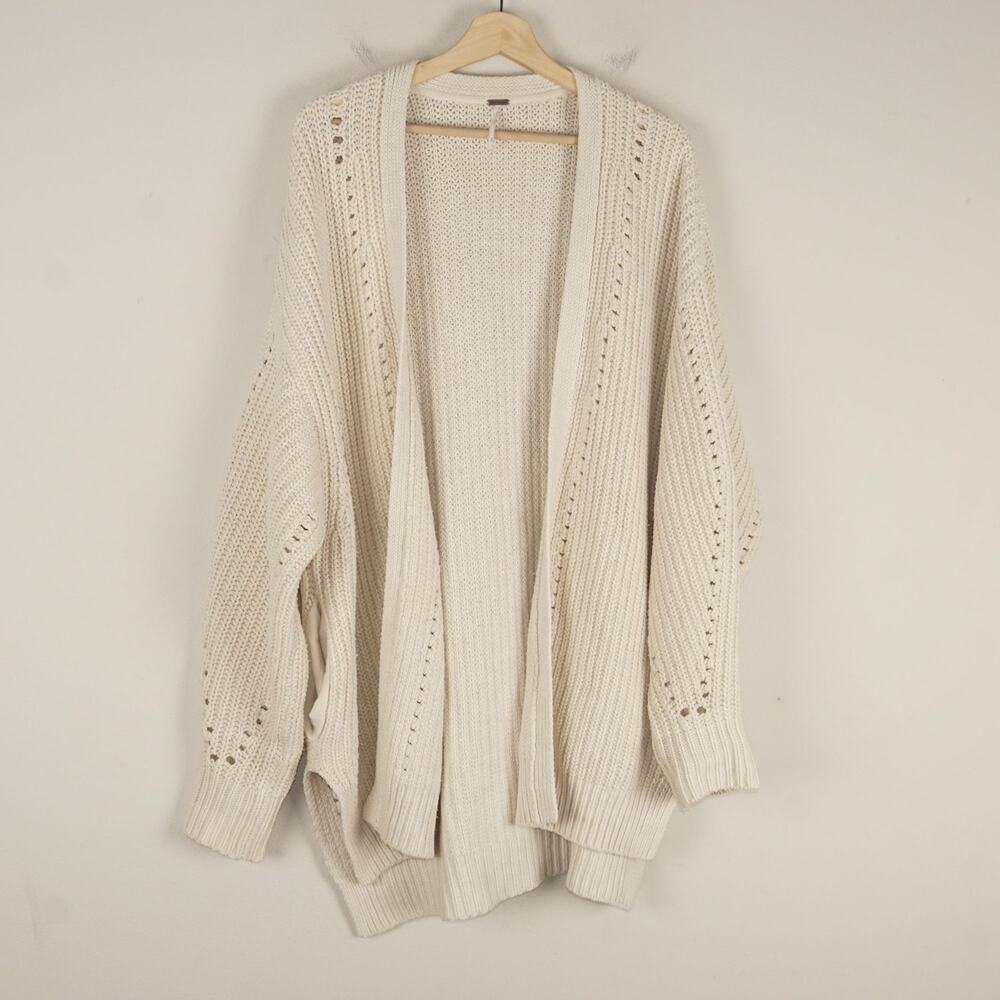Free People Nightingale Cream Ivory Slouchy Oversized Knit Cardigan Sz S